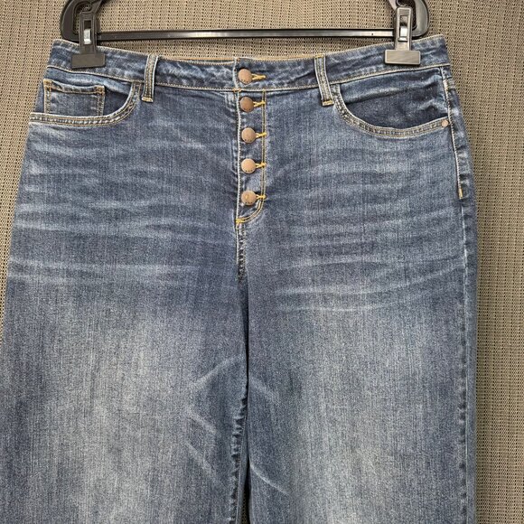 A.N.A Womens Size 16 Blue Wide Leg Button-Fly High-Waist Cropped Denim Jeans - Picture 10 of 11